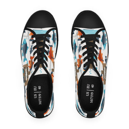 All Over Print Fishing  Low Top Sneakers - Reel in the Fun!