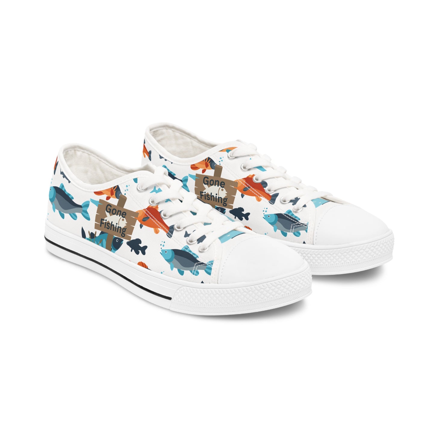 All Over Print Fishing  Low Top Sneakers - Reel in the Fun!