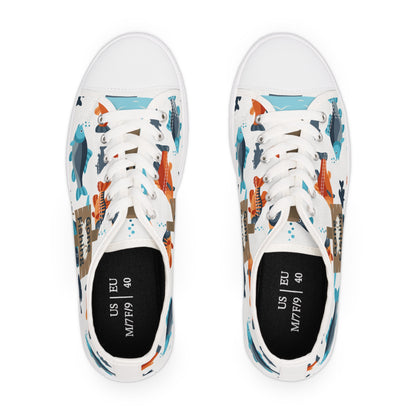 All Over Print Fishing  Low Top Sneakers - Reel in the Fun!