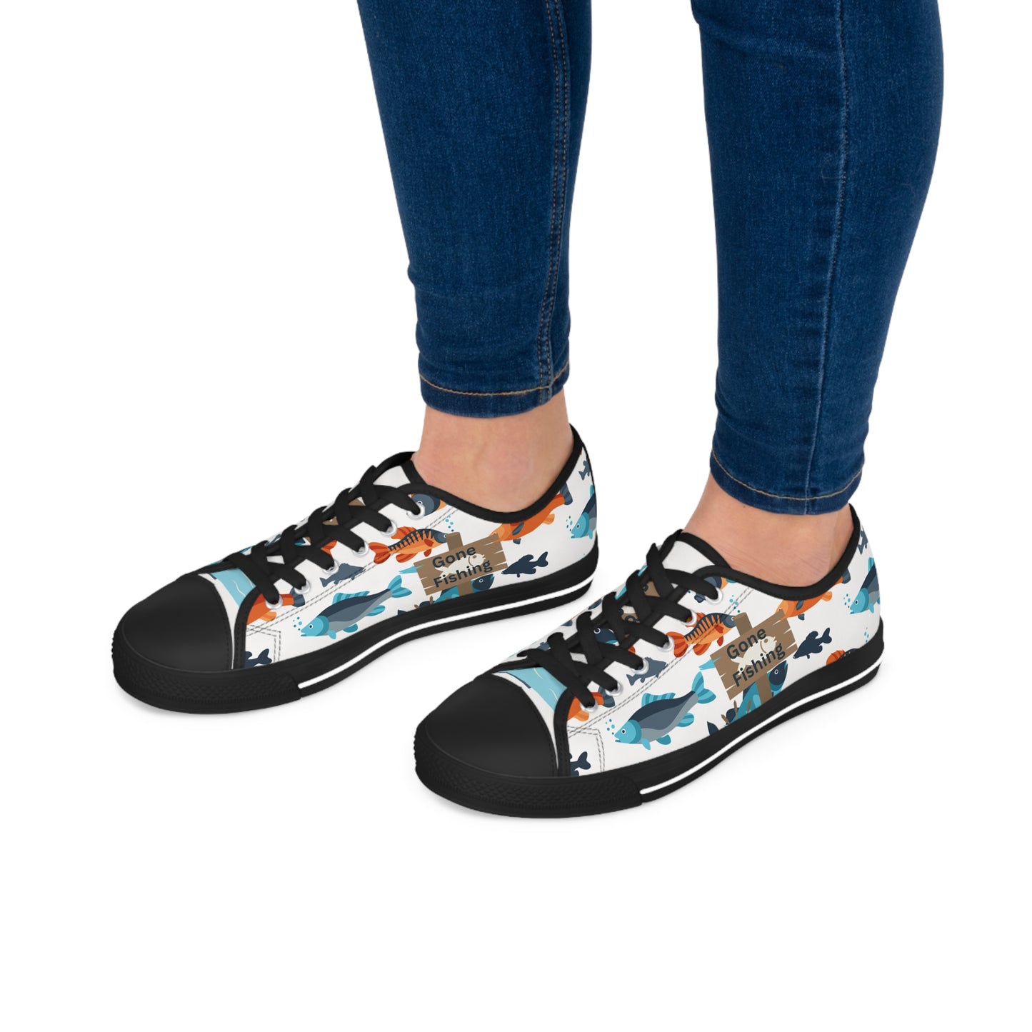 All Over Print Fishing  Low Top Sneakers - Reel in the Fun!