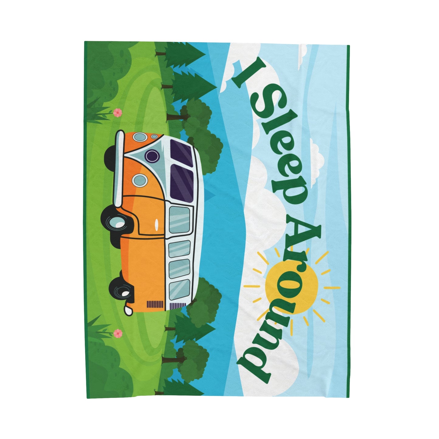 Retro Camper Van I Sleep Around Plush Blanket - Wander, Snooze, Repeat