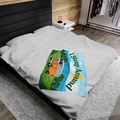 Retro Camper Van I Sleep Around Plush Blanket - Wander, Snooze, Repeat