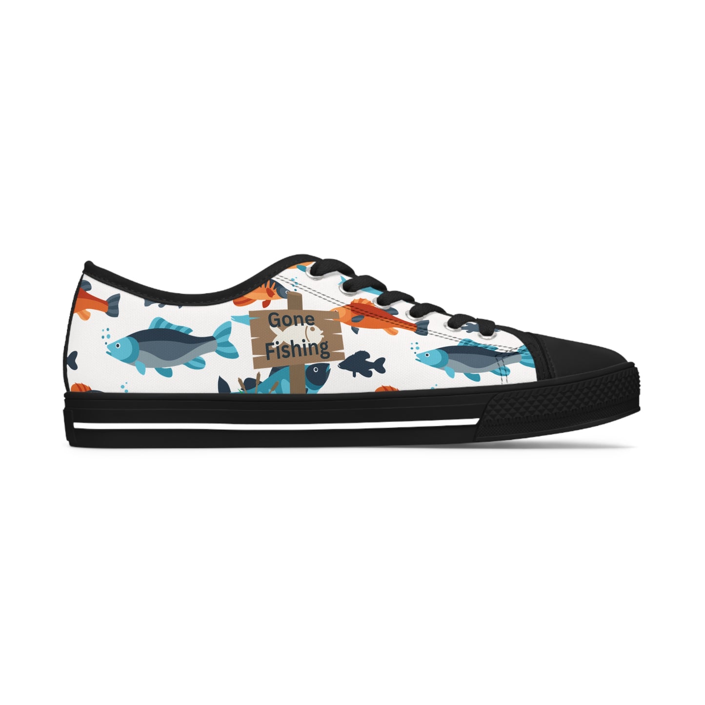 All Over Print Fishing  Low Top Sneakers - Reel in the Fun!