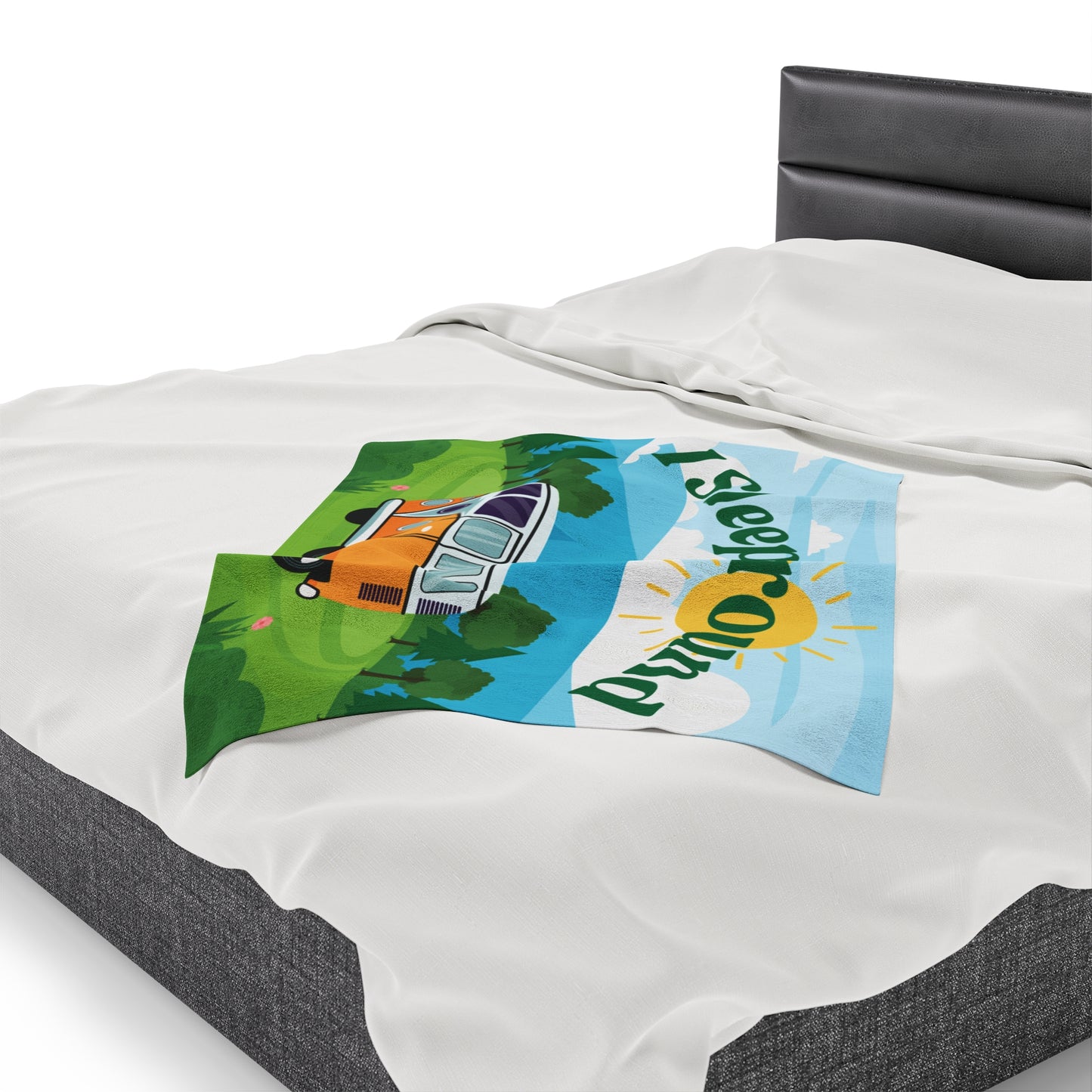 Retro Camper Van I Sleep Around Plush Blanket - Wander, Snooze, Repeat