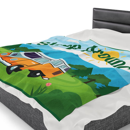 Retro Camper Van I Sleep Around Plush Blanket - Wander, Snooze, Repeat