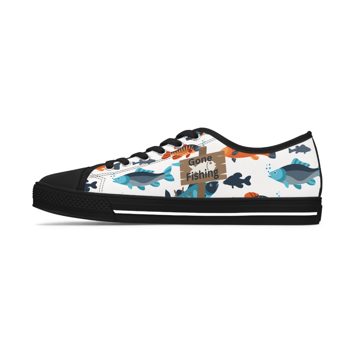 All Over Print Fishing  Low Top Sneakers - Reel in the Fun!