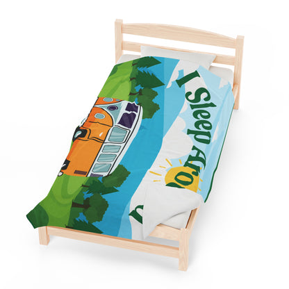 Retro Camper Van I Sleep Around Plush Blanket - Wander, Snooze, Repeat