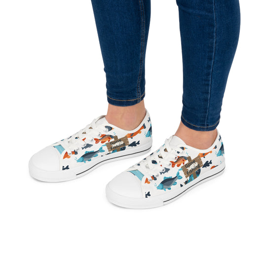 All Over Print Fishing  Low Top Sneakers - Reel in the Fun!