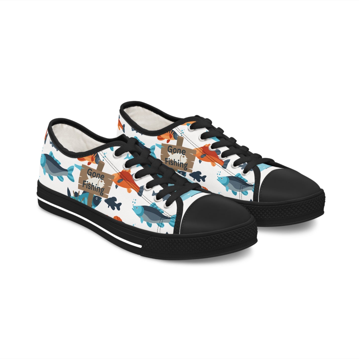 All Over Print Fishing  Low Top Sneakers - Reel in the Fun!