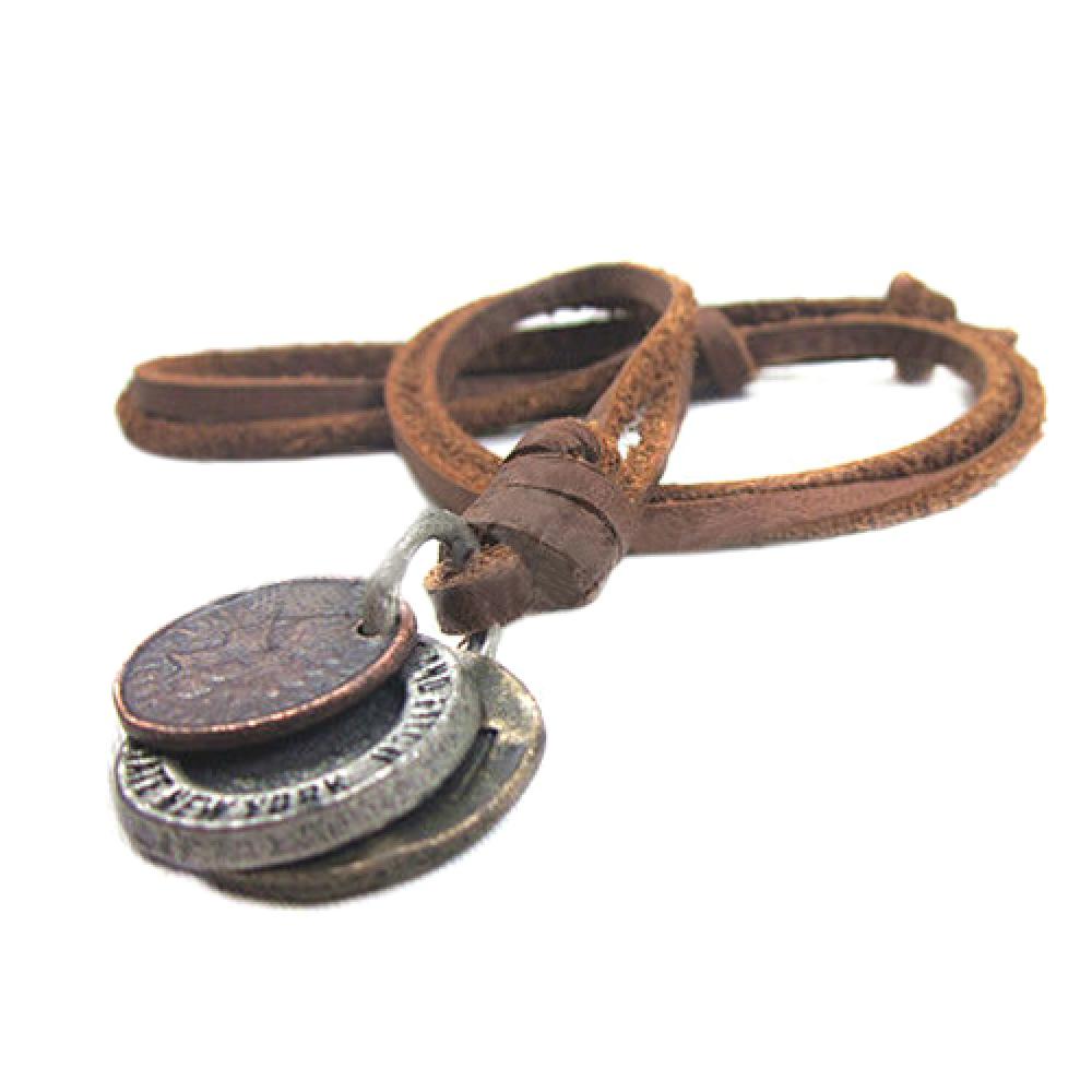 3 Coin Pendant Genuine Leather Choker