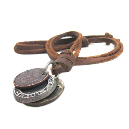 3 Coin Pendant Genuine Leather Choker