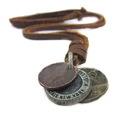 3 Coin Pendant Genuine Leather Choker