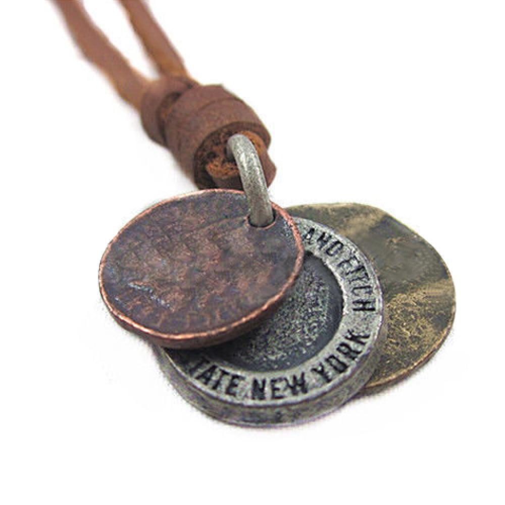 3 Coin Pendant Genuine Leather Choker