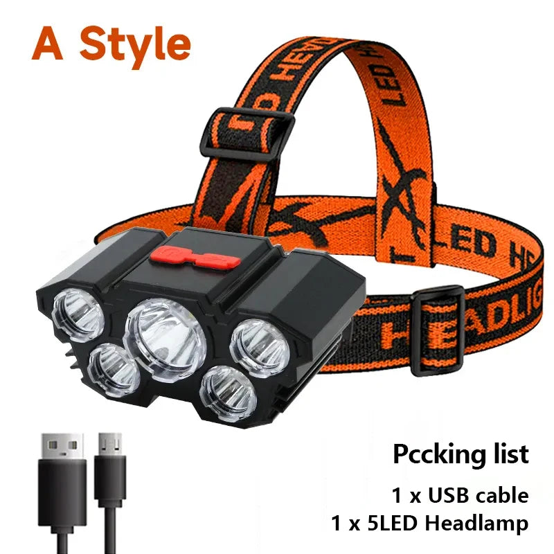 5-LED Rechargeable Headlamp with Built-in Battery - Illuminate the Adventure