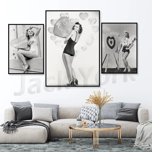 Vintage Valentines Black and White Canvas Art Prints