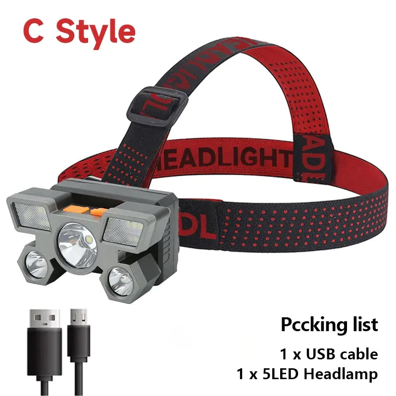 5-LED Rechargeable Headlamp with Built-in Battery - Illuminate the Adventure