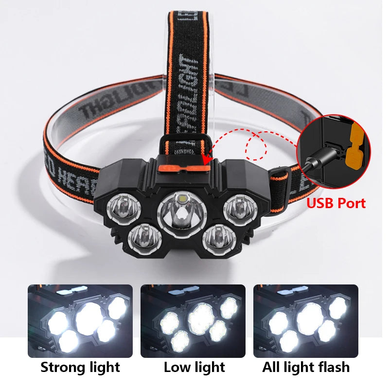 5-LED Rechargeable Headlamp with Built-in Battery - Illuminate the Adventure