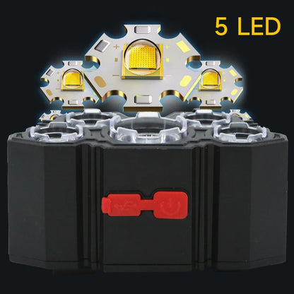 5-LED Rechargeable Headlamp with Built-in Battery - Illuminate the Adventure