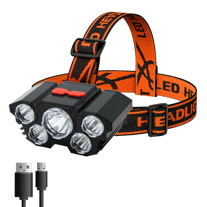 5-LED Rechargeable Headlamp with Built-in Battery - Illuminate the Adventure